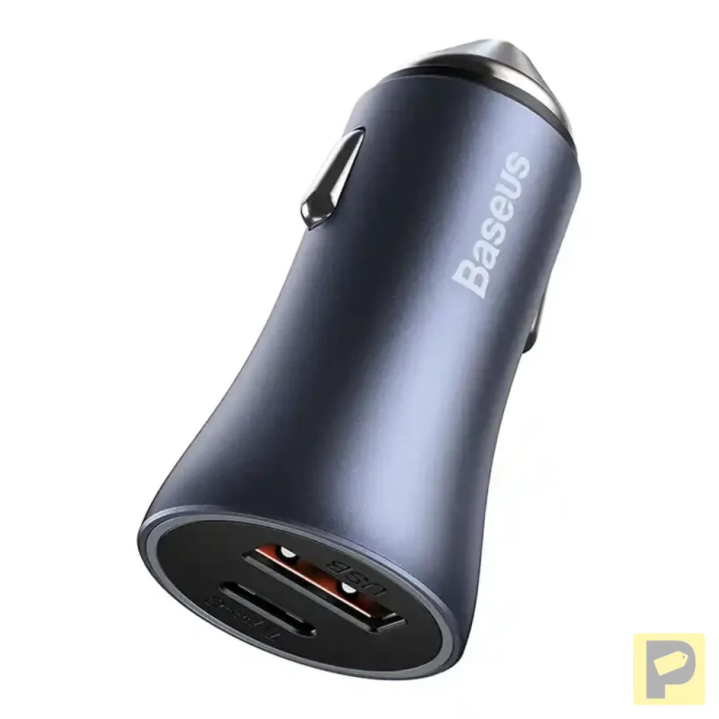 Baseus Golden Contactor Pro Car Charger USB + USB-C, QC4.0+, PD, SCP, 40W (gray) + Cable USB-C do iP 1m (black)