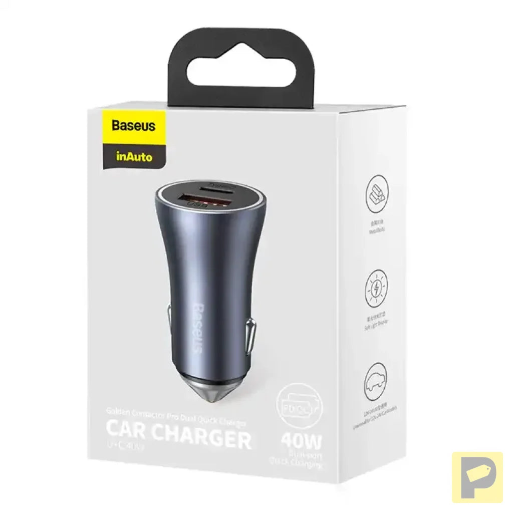 Baseus Golden Contactor Pro Car Charger USB + USB-C, QC4.0+, PD, SCP, 40W (gray)