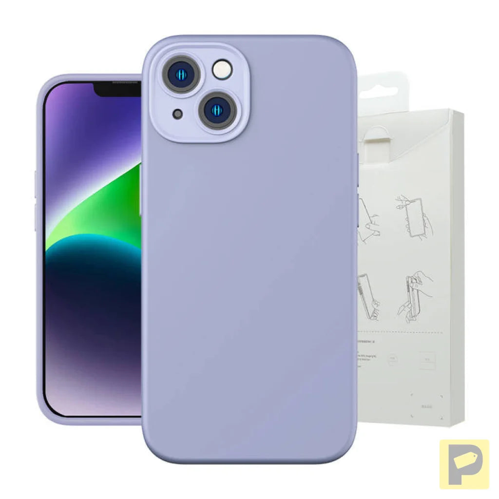Baseus Liquid Silica Gel Case for iPhone 14 Plus (lavender)+ tempered glass + cleaning kit