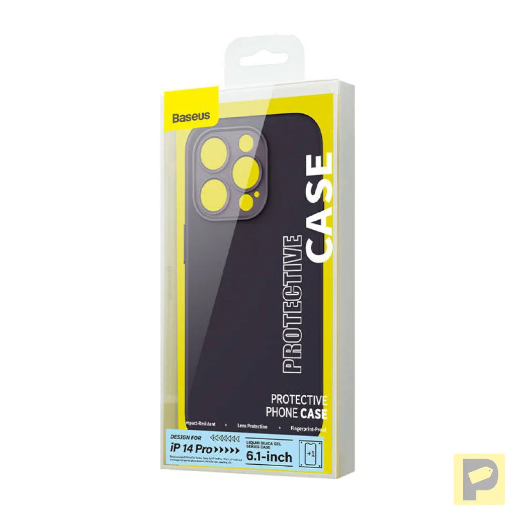 Baseus Liquid Silica Gel Case for iPhone 14 Pro (Elderberry)+ tempered glass + cleaning kit