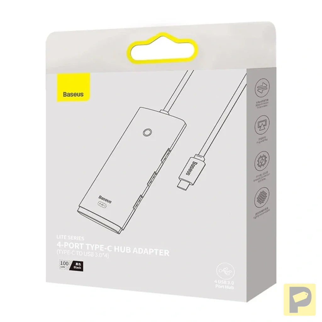 Baseus Lite Series Hub 4in1 USB-C to 4x USB 3.0 + USB-C, 1m (Black)