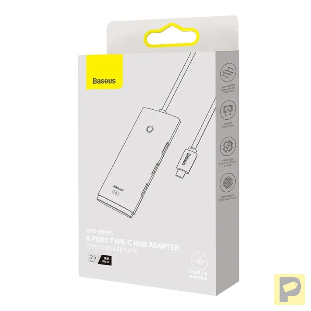 Baseus Lite Series Hub 4in1 USB-C to 4x USB 3.0 + USB-C, 25cm (Black)