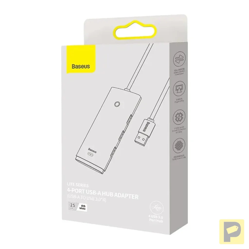 Baseus Lite Series Hub 4in1 USB to 4x USB 3.0, 25cm (White)