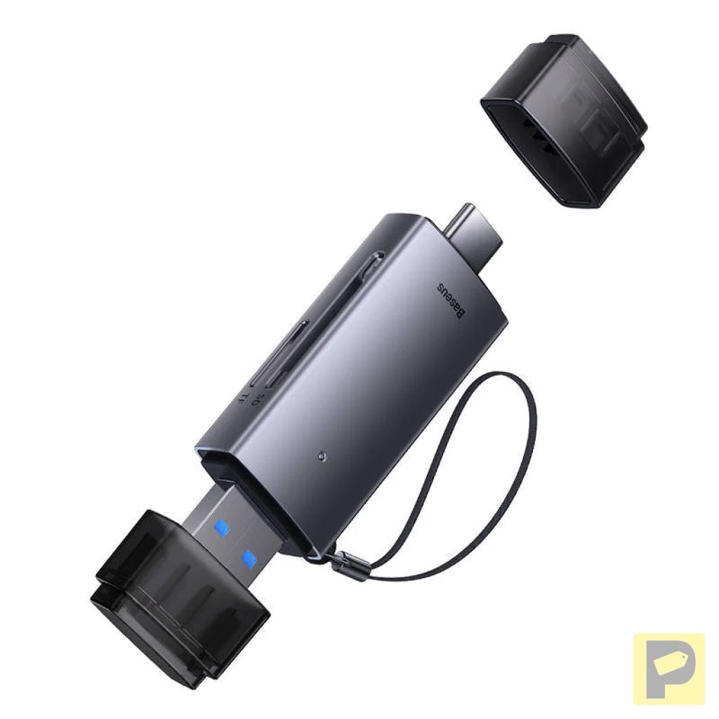 Baseus Lite Series SD/TF memory card reader, USB + USB-C (gray)