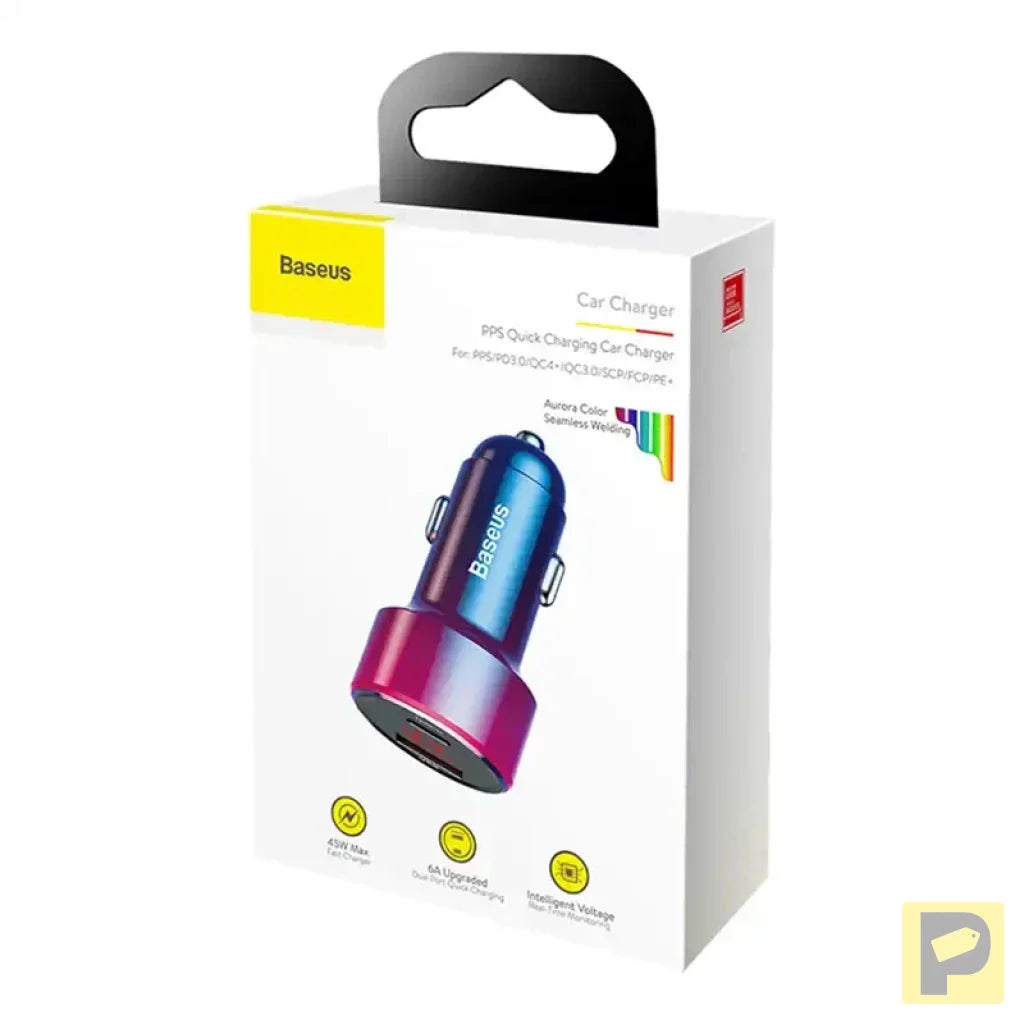 Baseus Magic USB + USB-C QC 4.0 PD 45W car charger (red-blue).