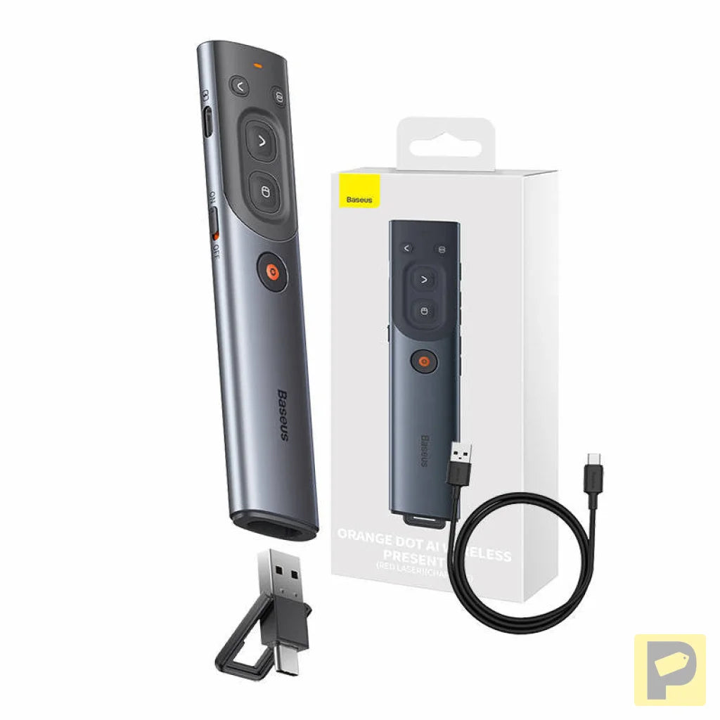 Baseus Orange Dot Multifunctional remote control for presentation, with a red laser pointer - gray