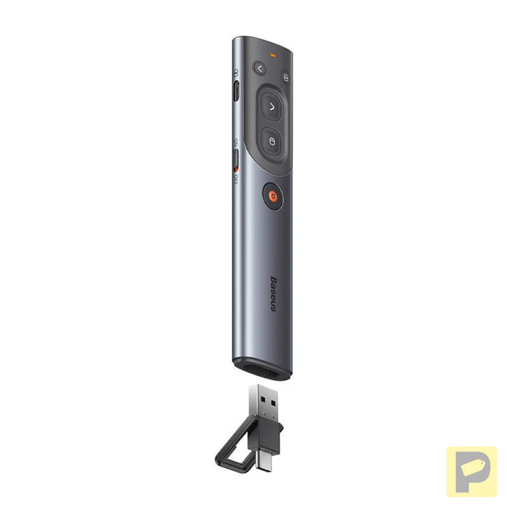 Baseus Orange Dot Multifunctional remote control for presentation, with a red laser pointer - gray
