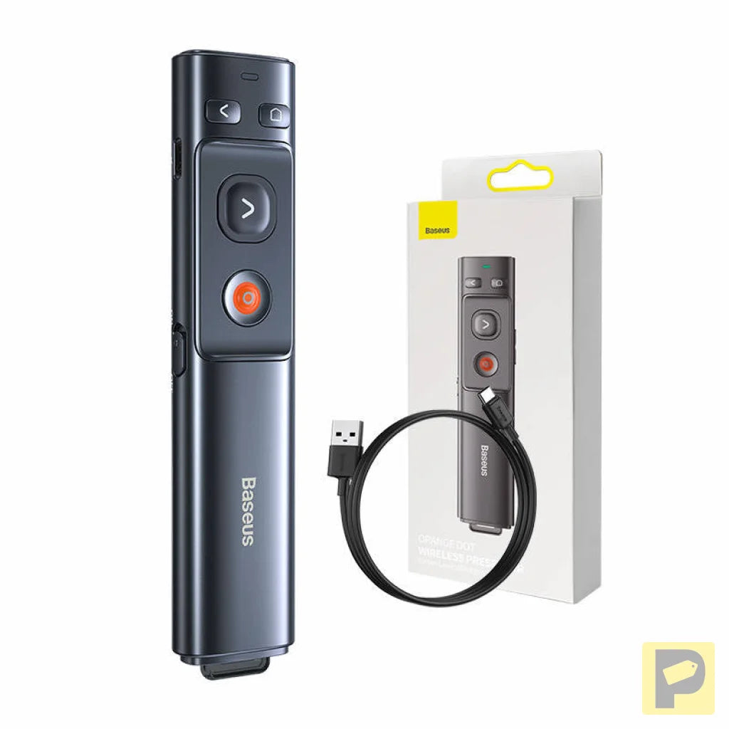 Baseus Orange Dot Multifunctionale remote control for presentation, with a green laser pointer - gray