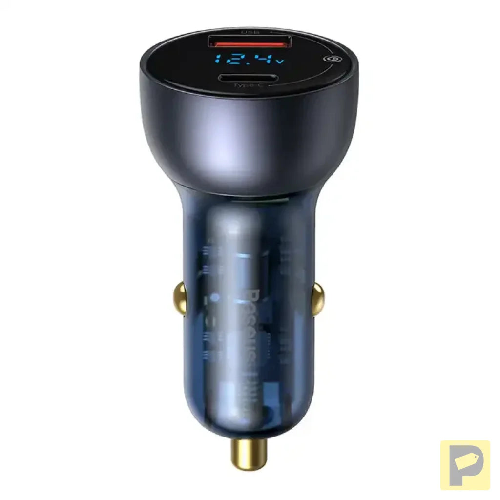 Baseus Particular Digital Display car charger with display, USB + USB-C, QC3.0+PD, 5A, 65W (gray)