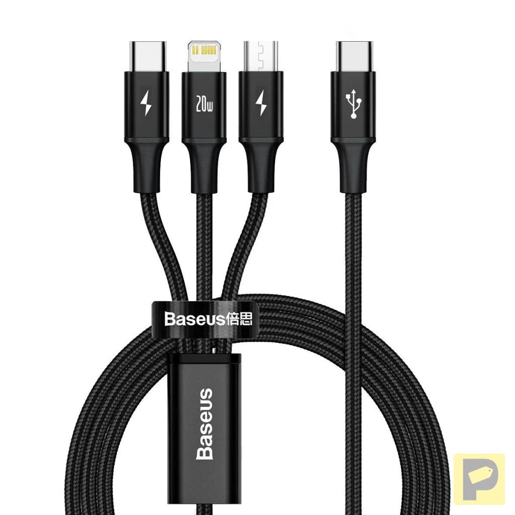 Baseus Rapid Series 3-in-1 cable USB-C For M+L+T 20W 1.5m Black