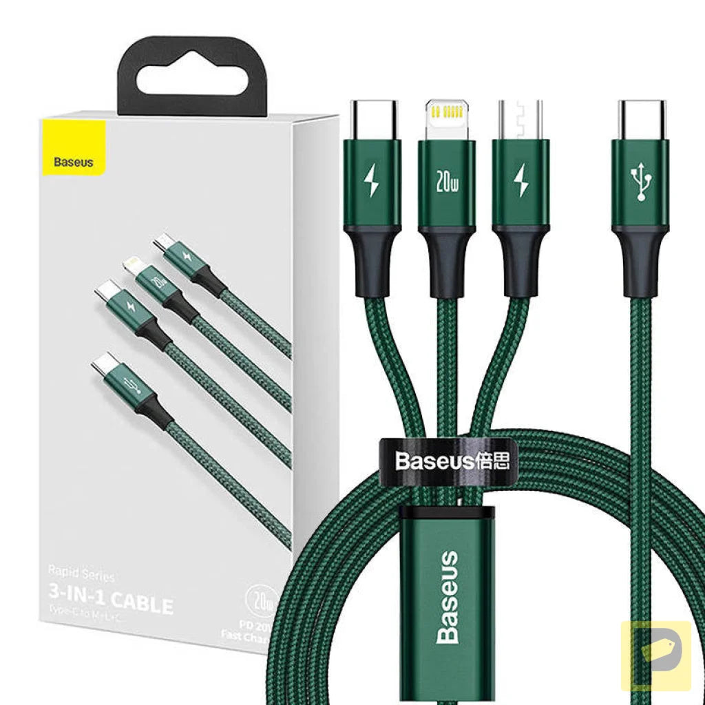 Baseus Rapid Series 3-in-1 cable USB-C For M+L+T 20W 1.5m (Green )