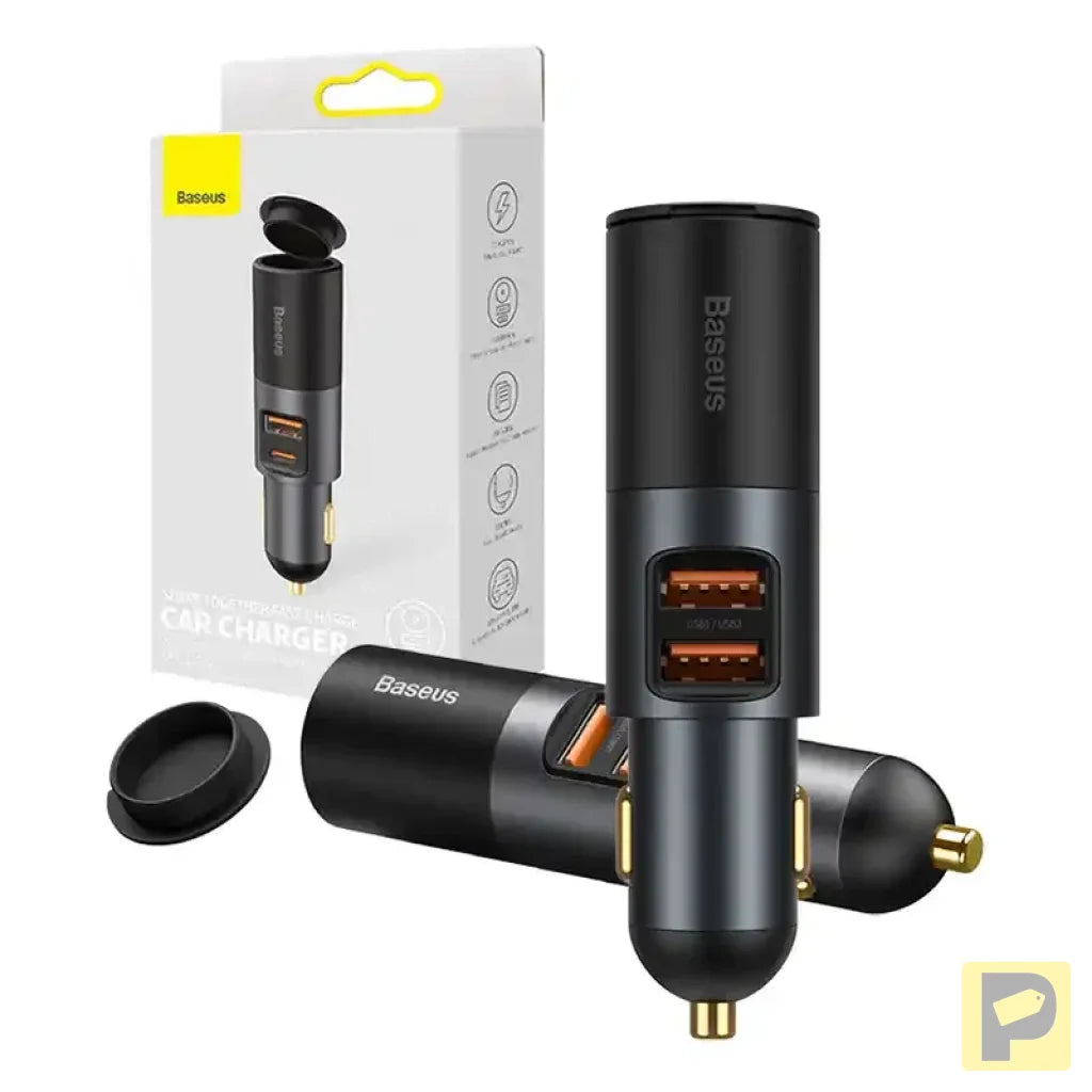 Baseus Share Together Fast Charge Car Charger with Cigarette Lighter Expansion Port, 2x USB, 120W (Gray)