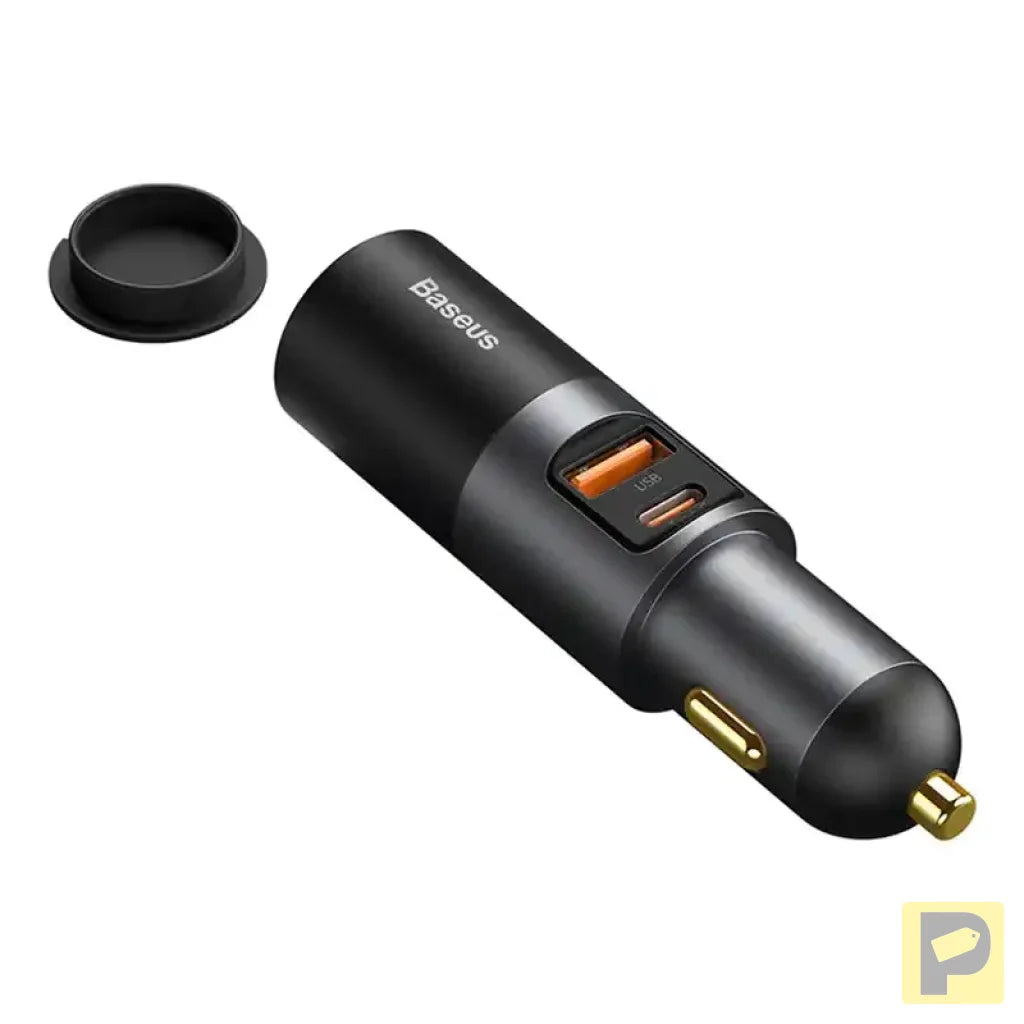 Baseus Share Together Fast Charge Car Charger with Cigarette Lighter Expansion Port, 2x USB, 120W (Gray)
