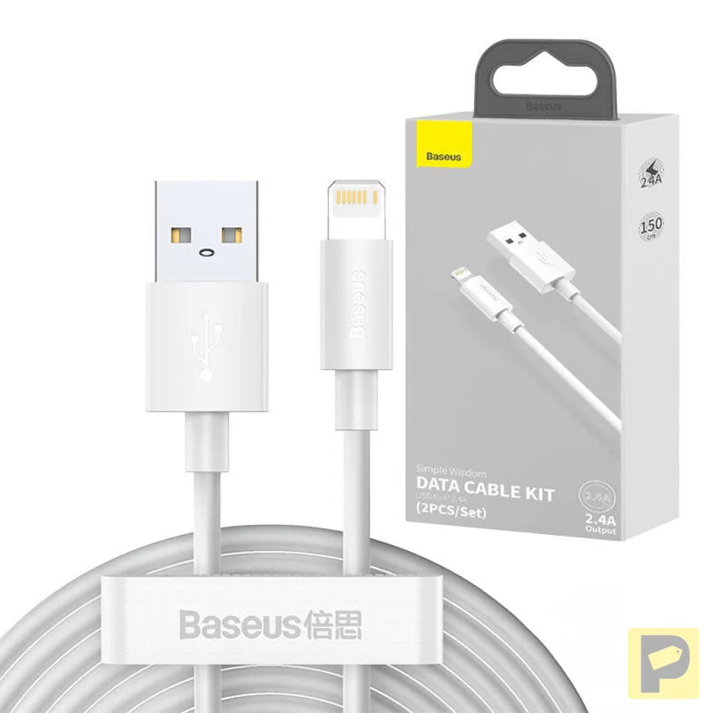 Baseus Simple Wisdom Data Cable Kit USB to Lightning 2.4A (2PCS/Set)1.5m White