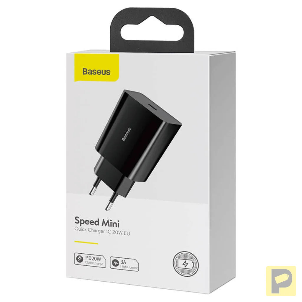 Baseus Speed Mini Quick Charger, USB-C, PD, 3A, 20W (black)