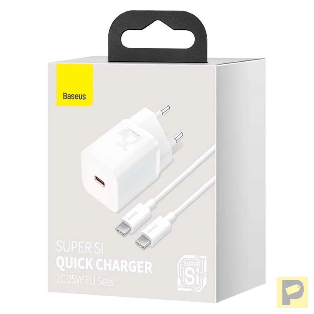 Baseus Super Si Quick Charger 1C 25W with USB-C cable for USB-C 1m (white)