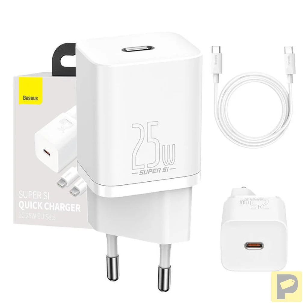 Baseus Super Si Quick Charger 1C 25W with USB-C cable for USB-C 1m (white)