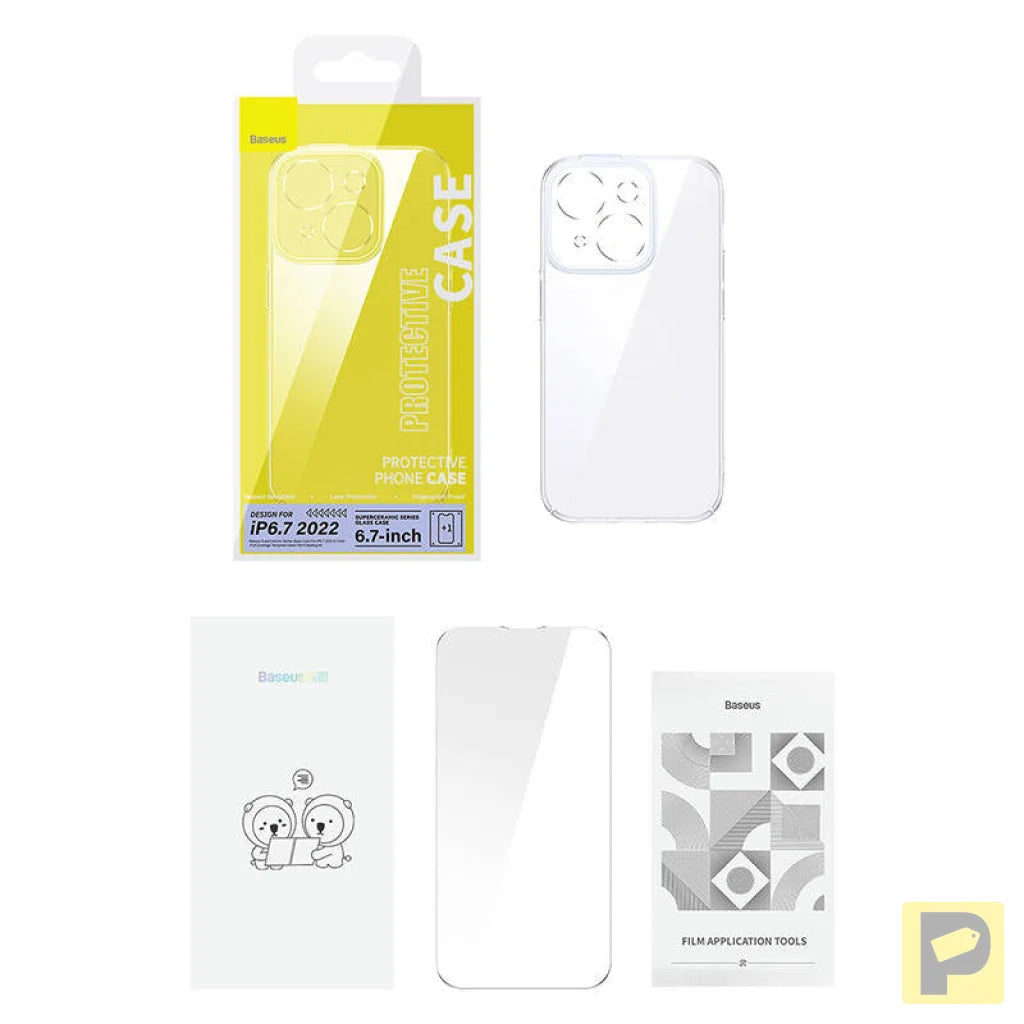Baseus SuperCeramic Transparent Glass Case and Tempered Glass set for iPhone 14 Plus