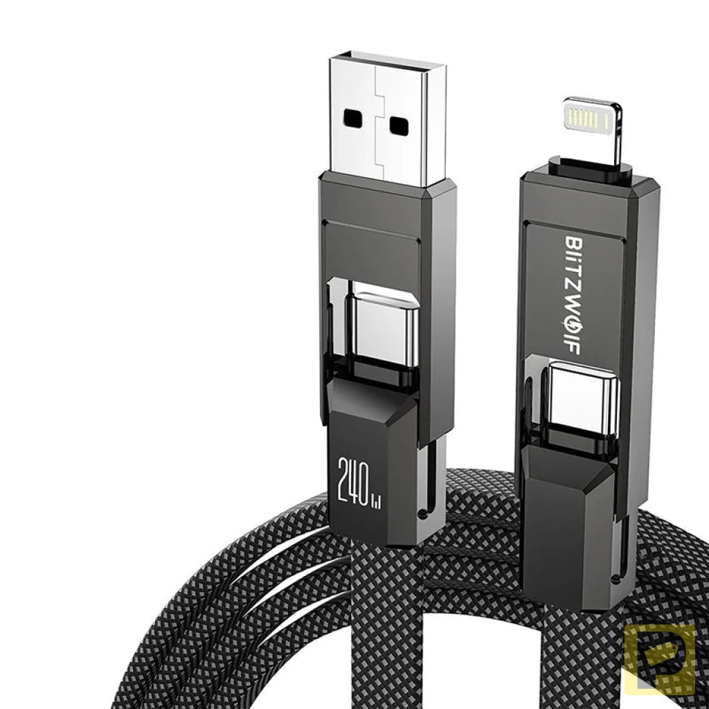Blitzwolf BW-HDC7 4-in-1 USB+C+Lightning cable 240W 1.2m (black)