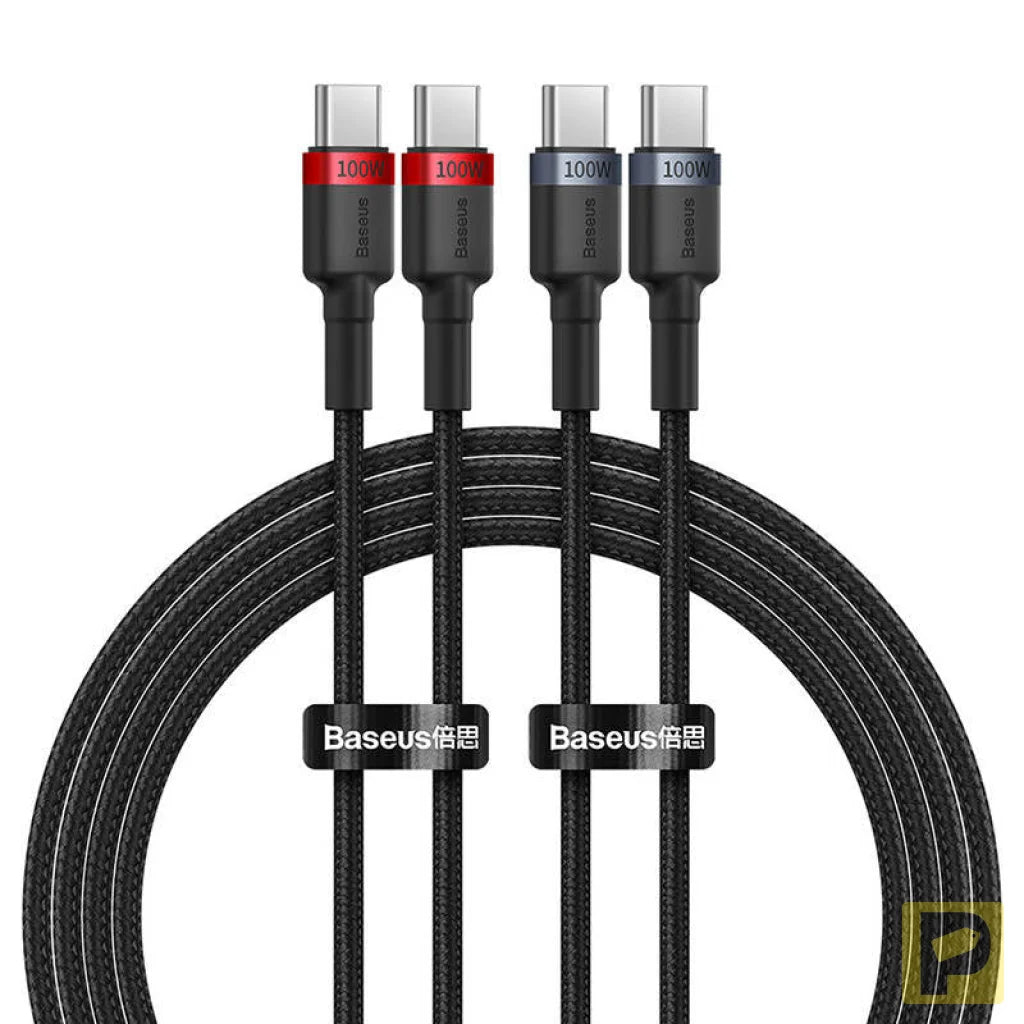Cable Baseus Cafule USB-C to USB-C 100W,2m, 2psc (Red Black, Grey Black)