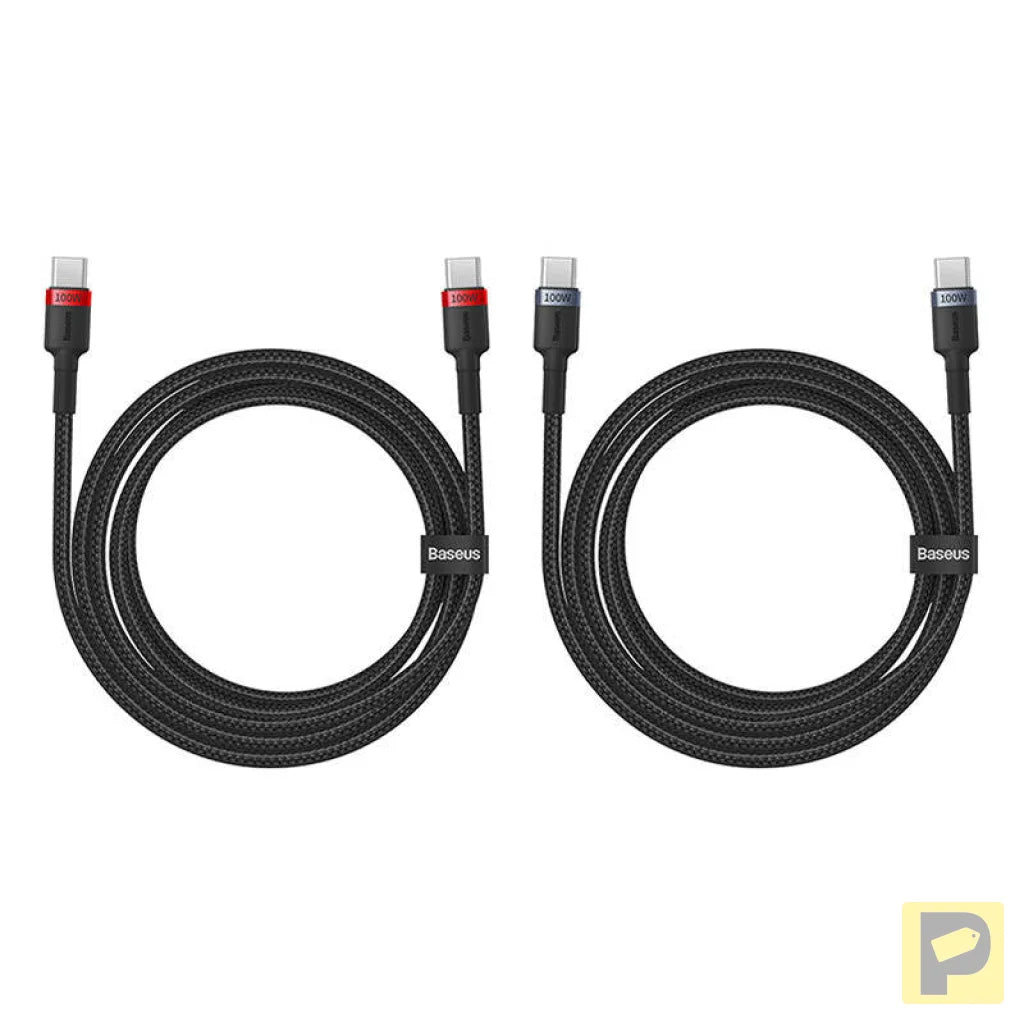 Cable Baseus Cafule USB-C to USB-C 100W,2m, 2psc (Red Black, Grey Black)