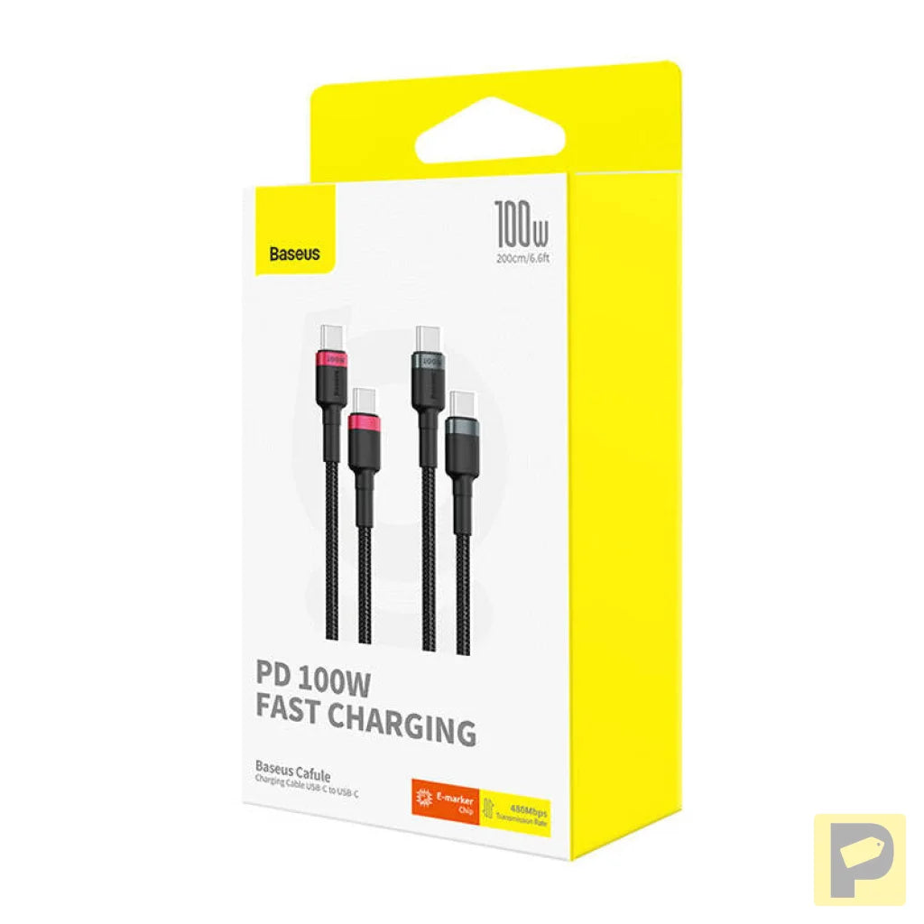 Cable Baseus Cafule USB-C to USB-C 100W,2m, 2psc (Red Black, Grey Black)