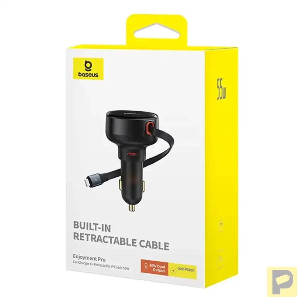 Car Charger Baseus Enjoyment Pro with lightning cable + USB-C , 55W (black)