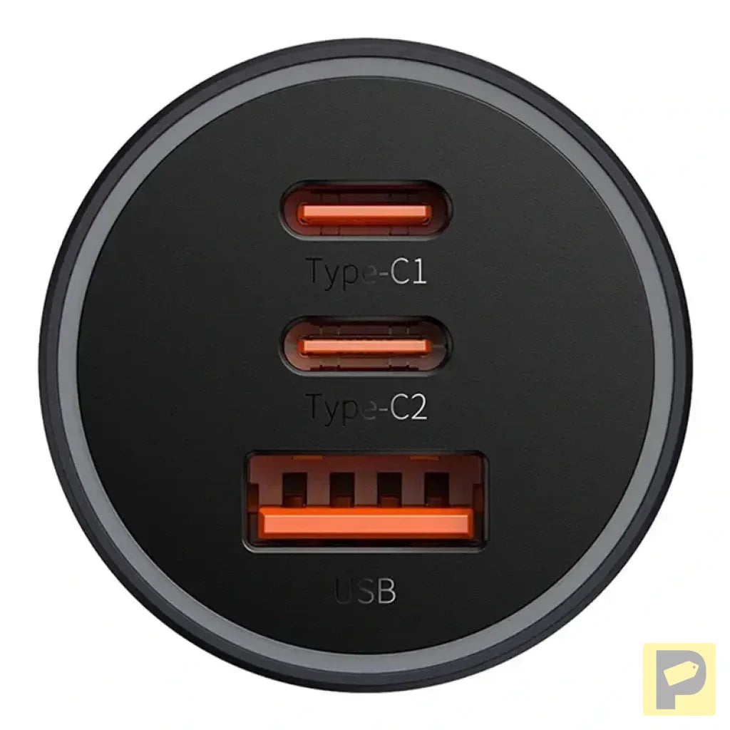 Car charger Baseus Golden Contactor Pro, 2x USB-C, 1x USB, 65W (grey)