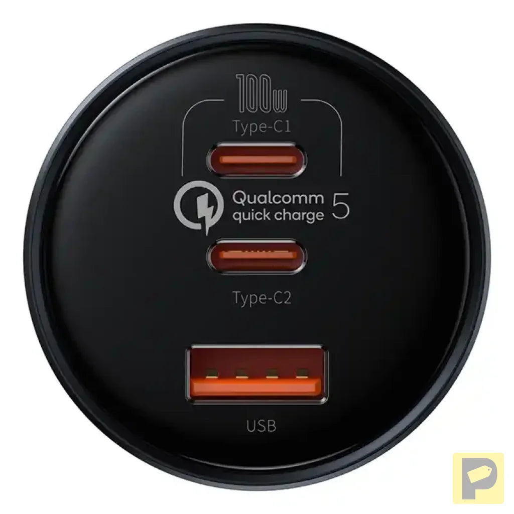 Car Charger Baseus Qualcomm, USB, 2x USB-C, 160W (Grey)
