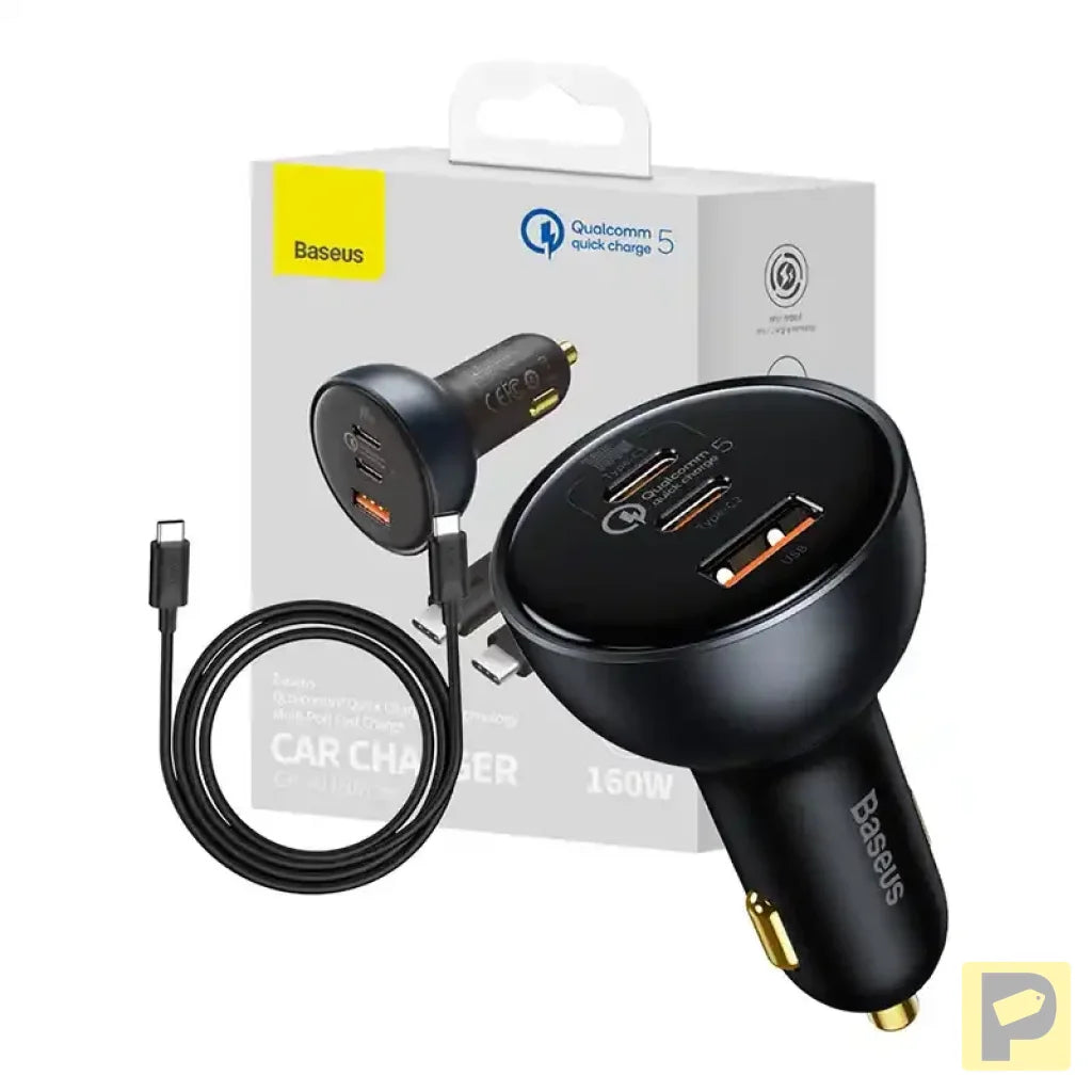 Car Charger Baseus Qualcomm, USB, 2x USB-C, 160W (Grey)