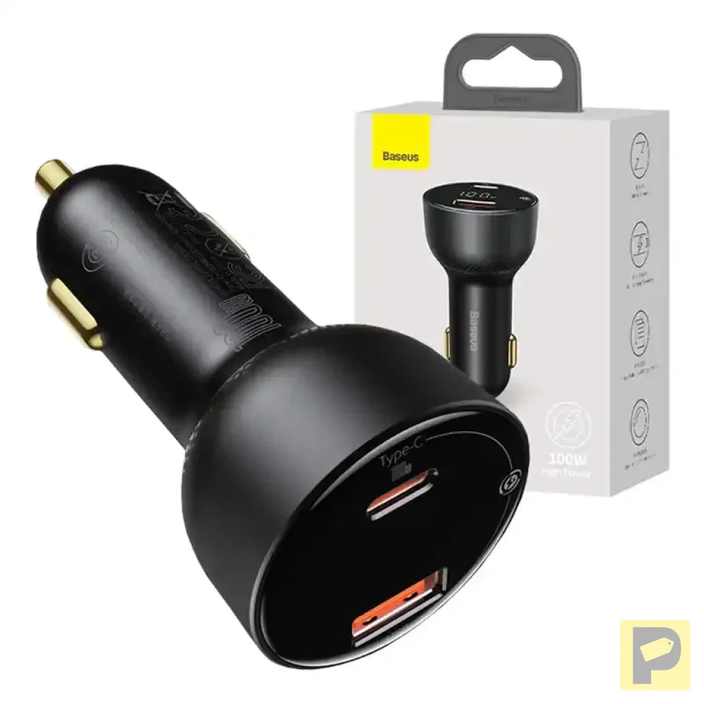 Car charger Baseus Superme, USB, USB-C, 100W (black)