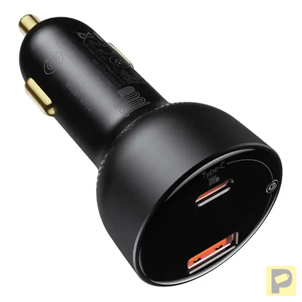 Car charger Baseus Superme, USB, USB-C, 100W + USB-C cable (black)