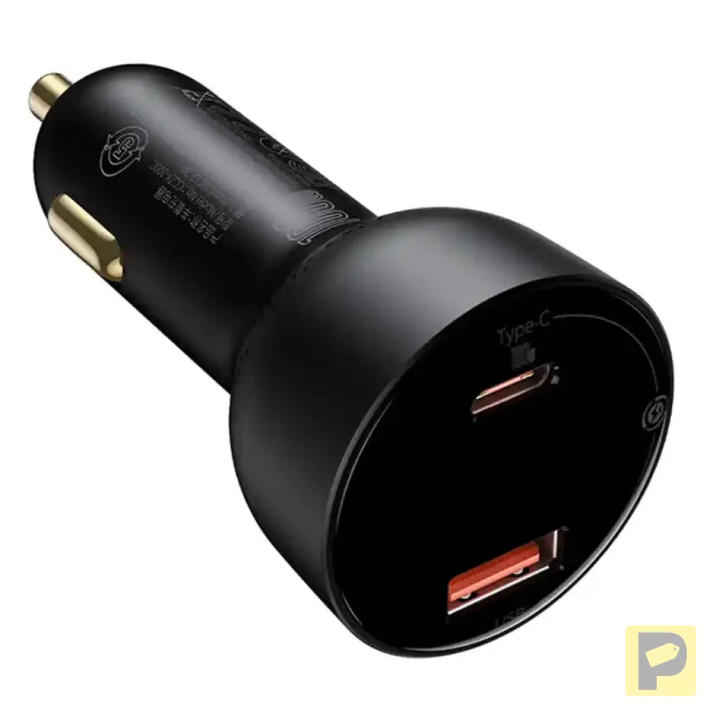 Car charger Baseus Superme, USB, USB-C, 100W + USB-C cable (black)