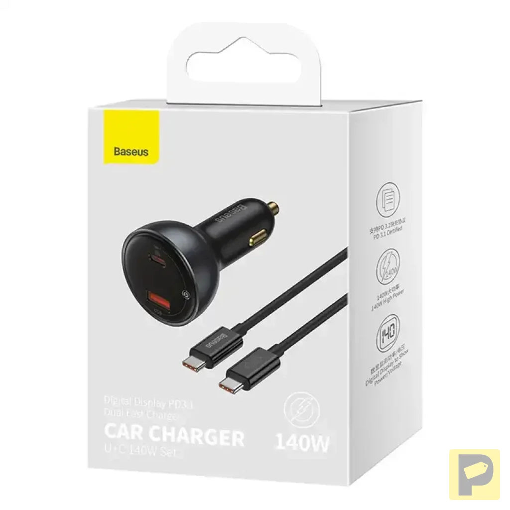 Car charger Baseus Superme, USB, USB-C, 140W (black)