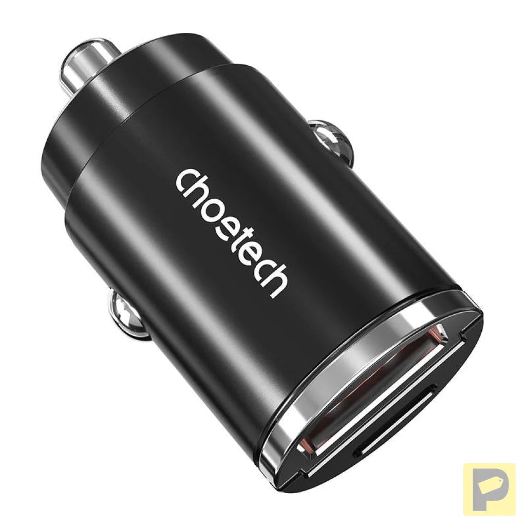 Car Charger Choetech TC0006 1x USB-A, 1x USB-C 30W PD 3.0 (black)