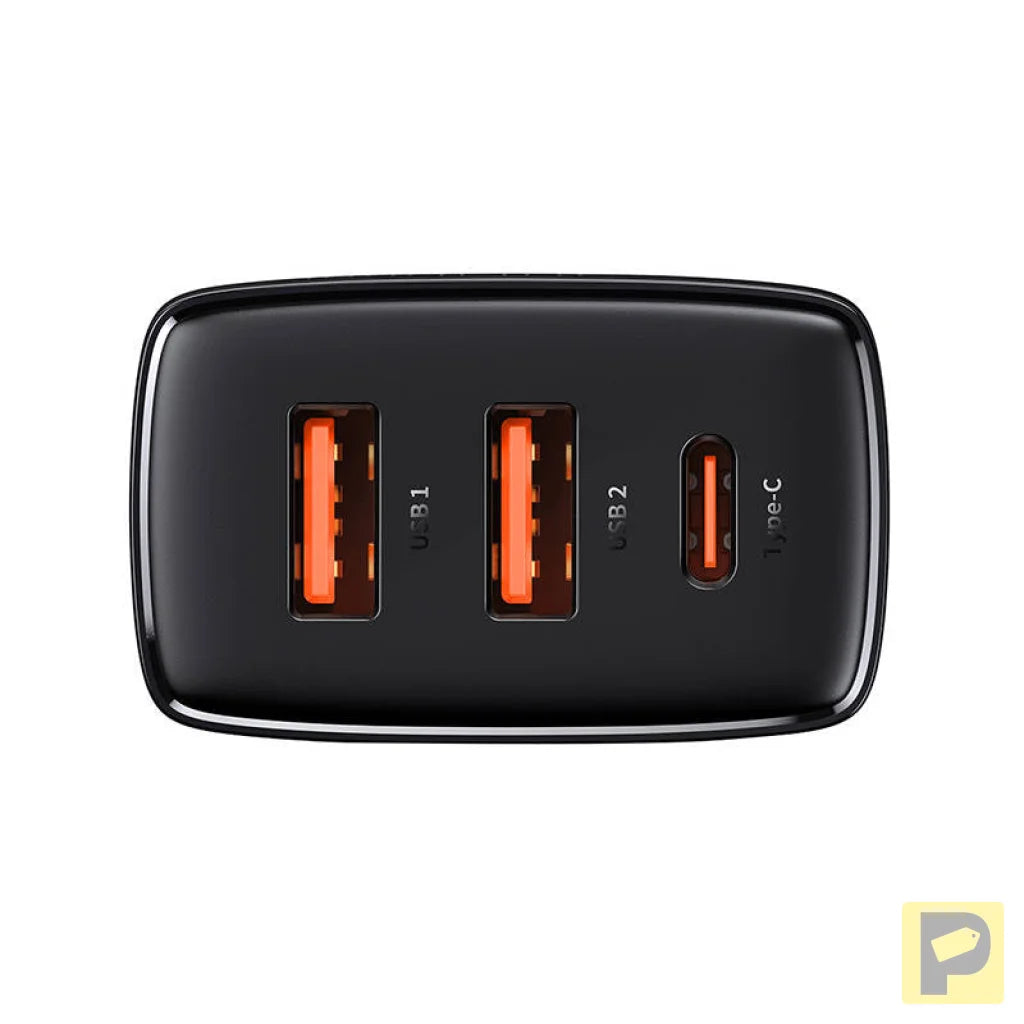 Charger Baseus Compact Quick Charger, 2xUSB, USB-C, PD, 3A, 30W (czarna)