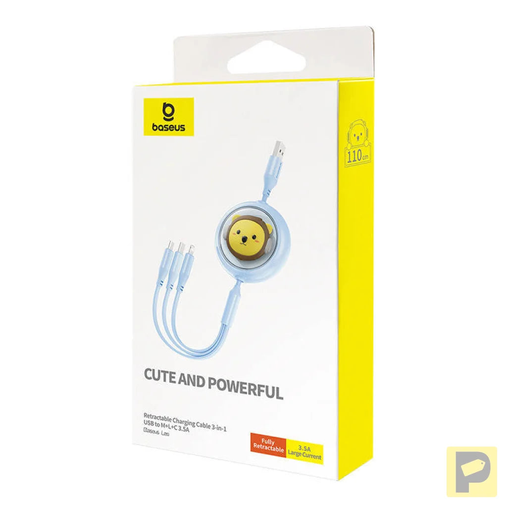 Charging Cable 3w1 Baseus USB to USB-C, USB-M, Lightning 3,5A, 1,1m (blue)