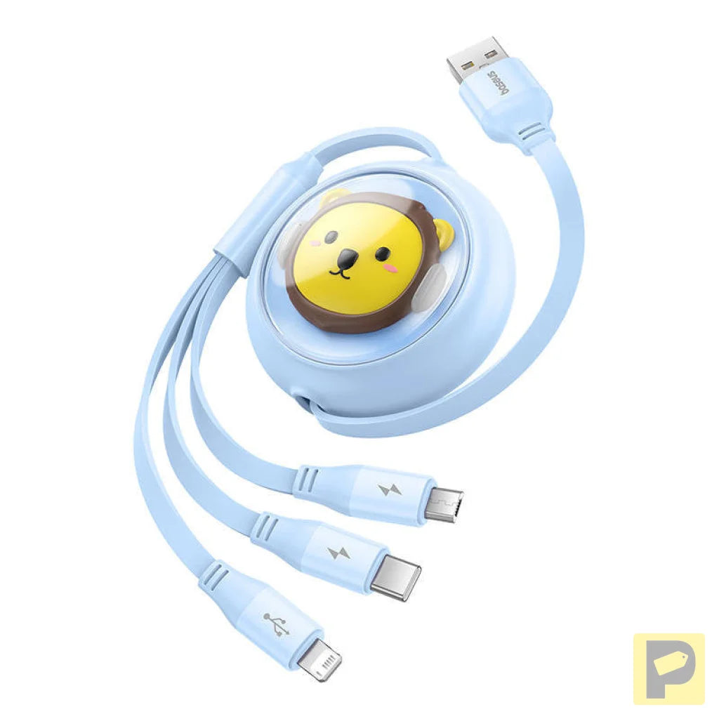 Charging Cable 3w1 Baseus USB to USB-C, USB-M, Lightning 3,5A, 1,1m (blue)