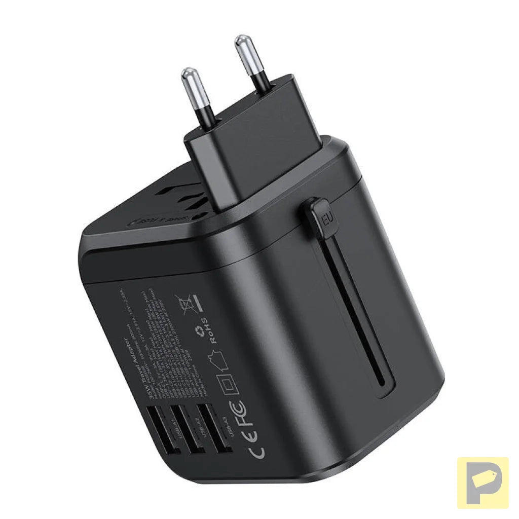 Choetech PD5008 travel charger, 3xUSB-A, 2xUSB-C, GaN, 35W, US/EU/UK/AU (black)