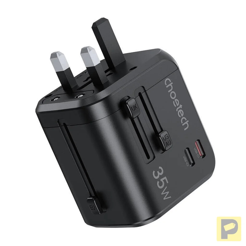 Choetech PD5008 travel charger, 3xUSB-A, 2xUSB-C, GaN, 35W, US/EU/UK/AU (black)