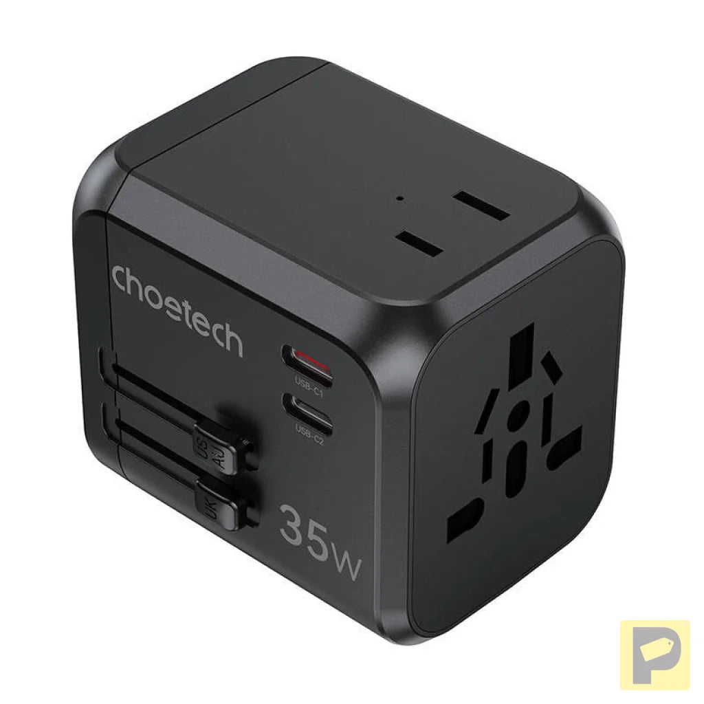Choetech PD5008 travel charger, 3xUSB-A, 2xUSB-C, GaN, 35W, US/EU/UK/AU (black)