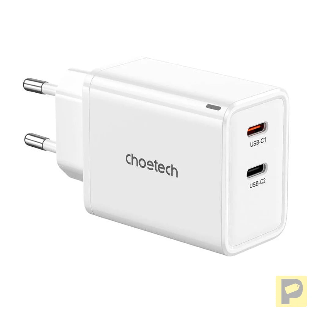 Choetech PD6013, GaN, 2x USB-C, PD65W network charger (white)