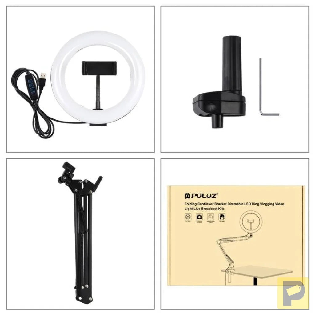 Desktop arm stand Puluz with 20cm LED Vlogging Ring PKT3089B