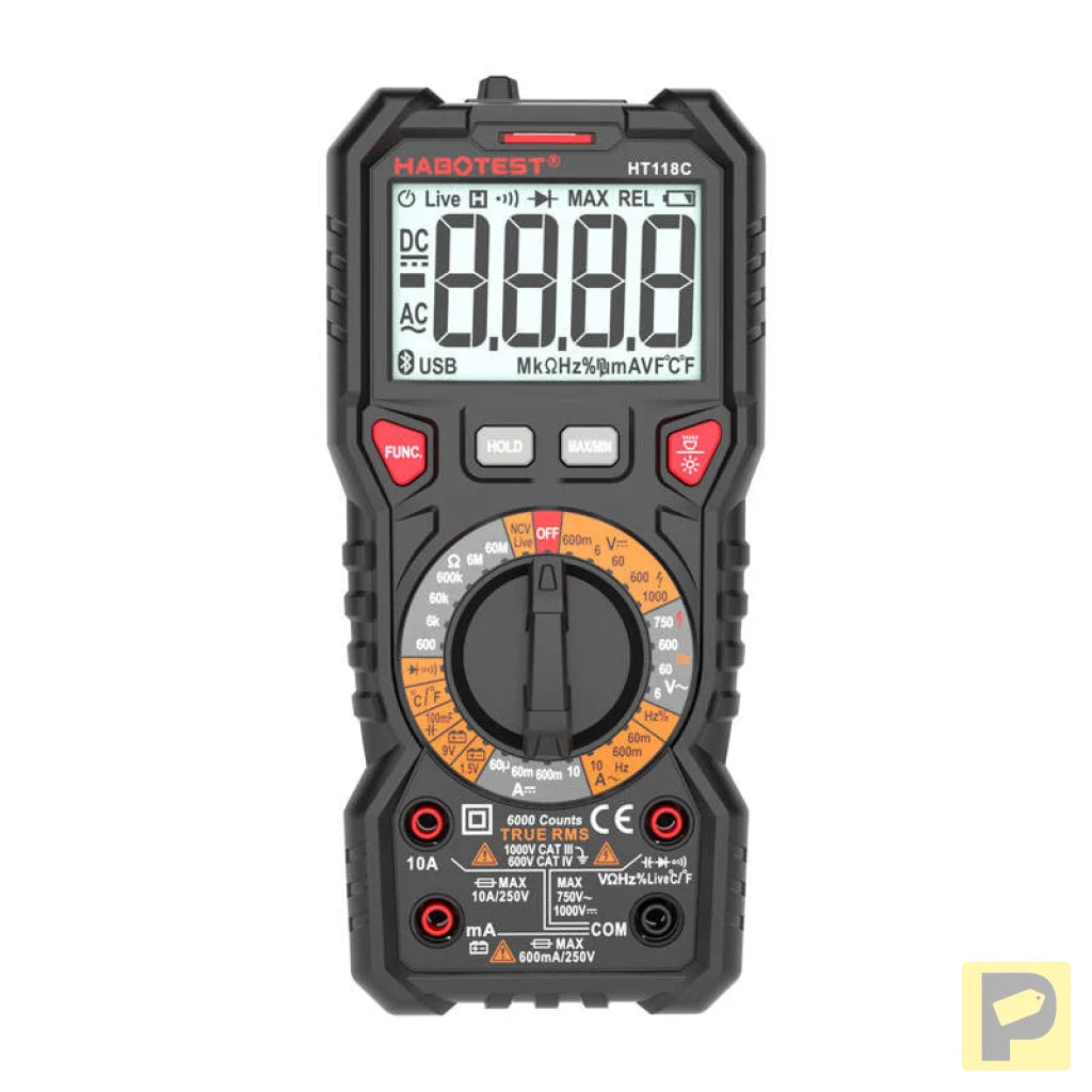 Digital Multimeter with Flashlight Habotest HT118C, True RMS, NCV, battery testing