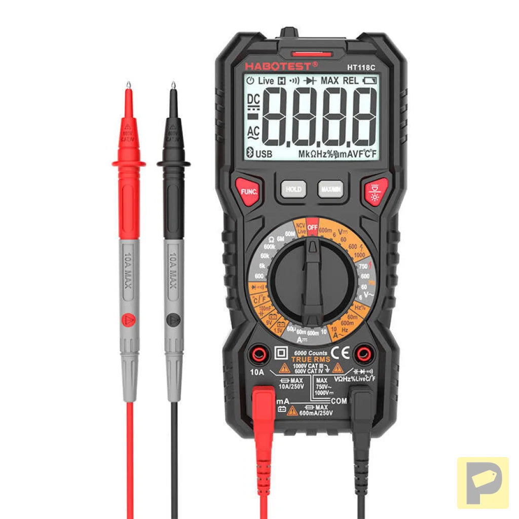 Digital Multimeter with Flashlight Habotest HT118C, True RMS, NCV, battery testing