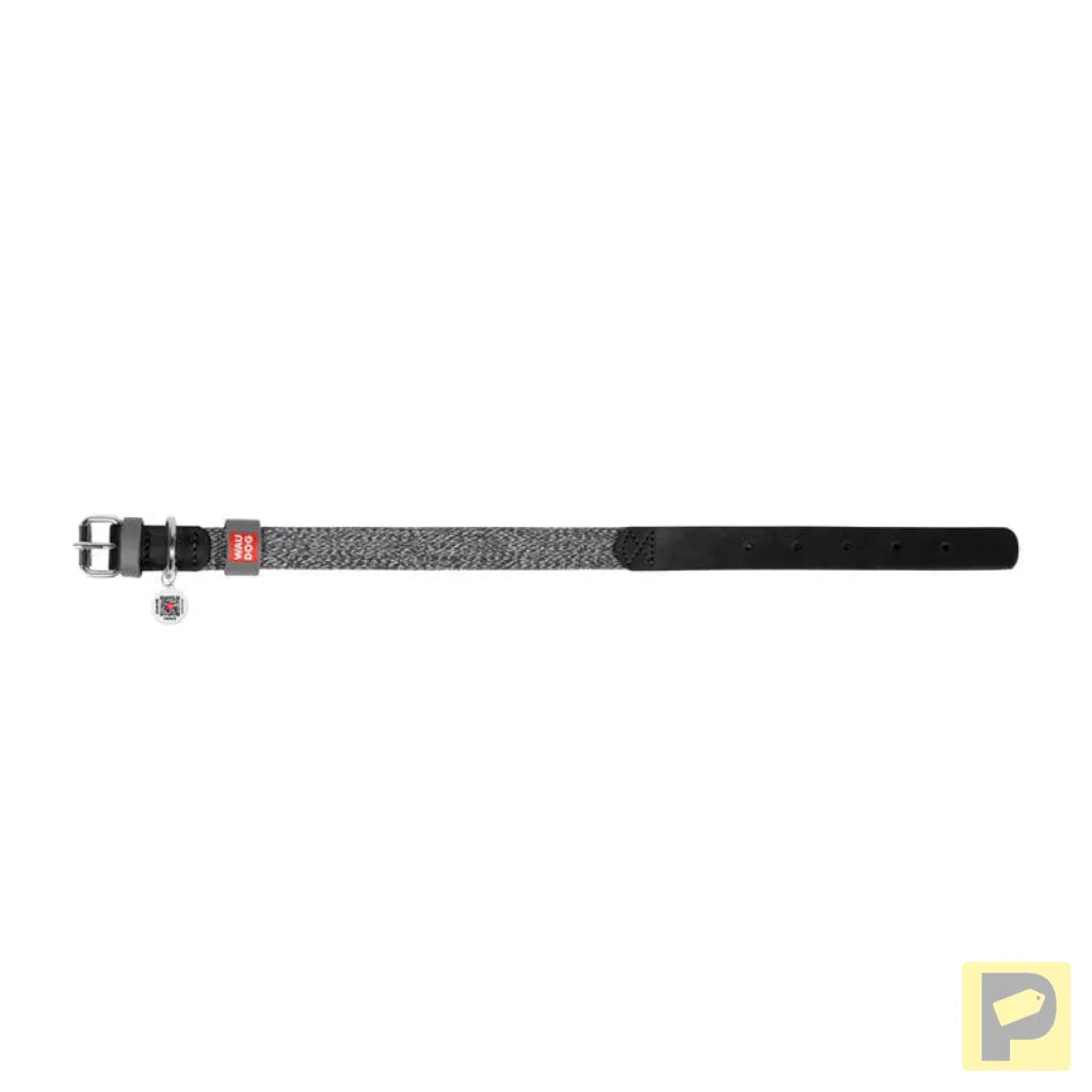 Dog collar made of natural leather and recycled material with QR code Waudog size L, width 25 mm, black