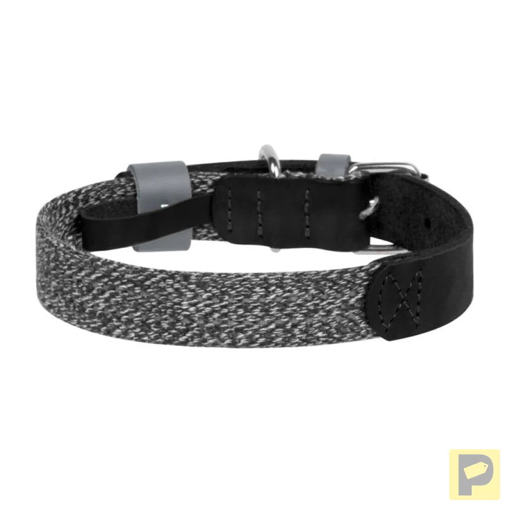 Dog collar made of natural leather and recycled material with QR code Waudog size L, width 25 mm, black