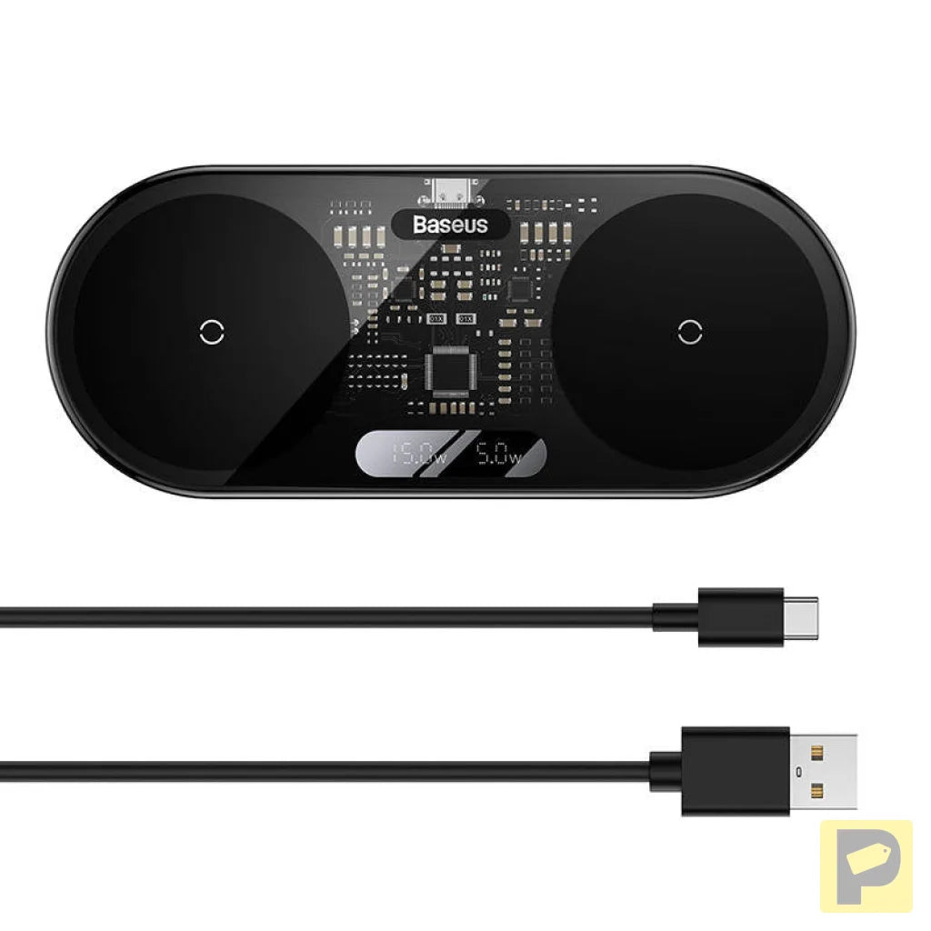 Dual Qi wireless charger Baseus Digital LED Display, 20W