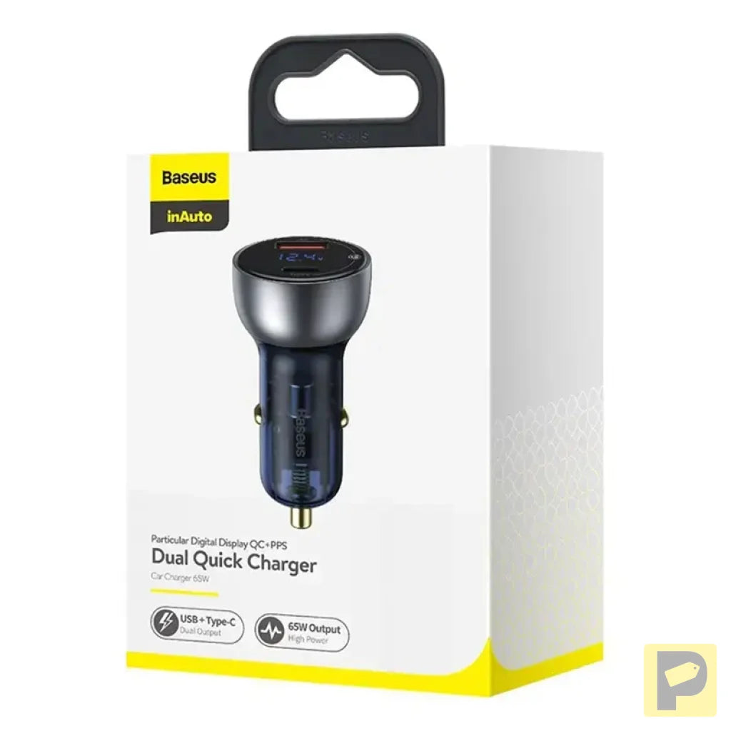 Dual Quick Charger Car Charger Baseus Particular Digital Display QC+PPS 65W (Silver)