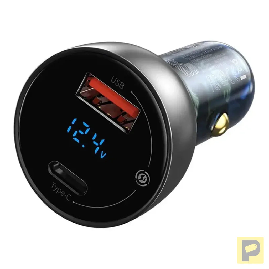 Dual Quick Charger Car Charger Baseus Particular Digital Display QC+PPS 65W (Silver)